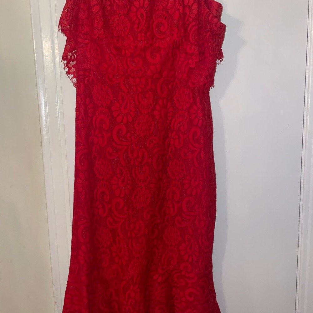 COPY - BCBGMAXAZRIA NWT red off the shoulder lace dress - Picture 5 of 10